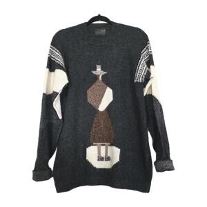 Vintage 100% Baby Alpaca Geometric Sweater Womens M Gray Wearable Art Luxury